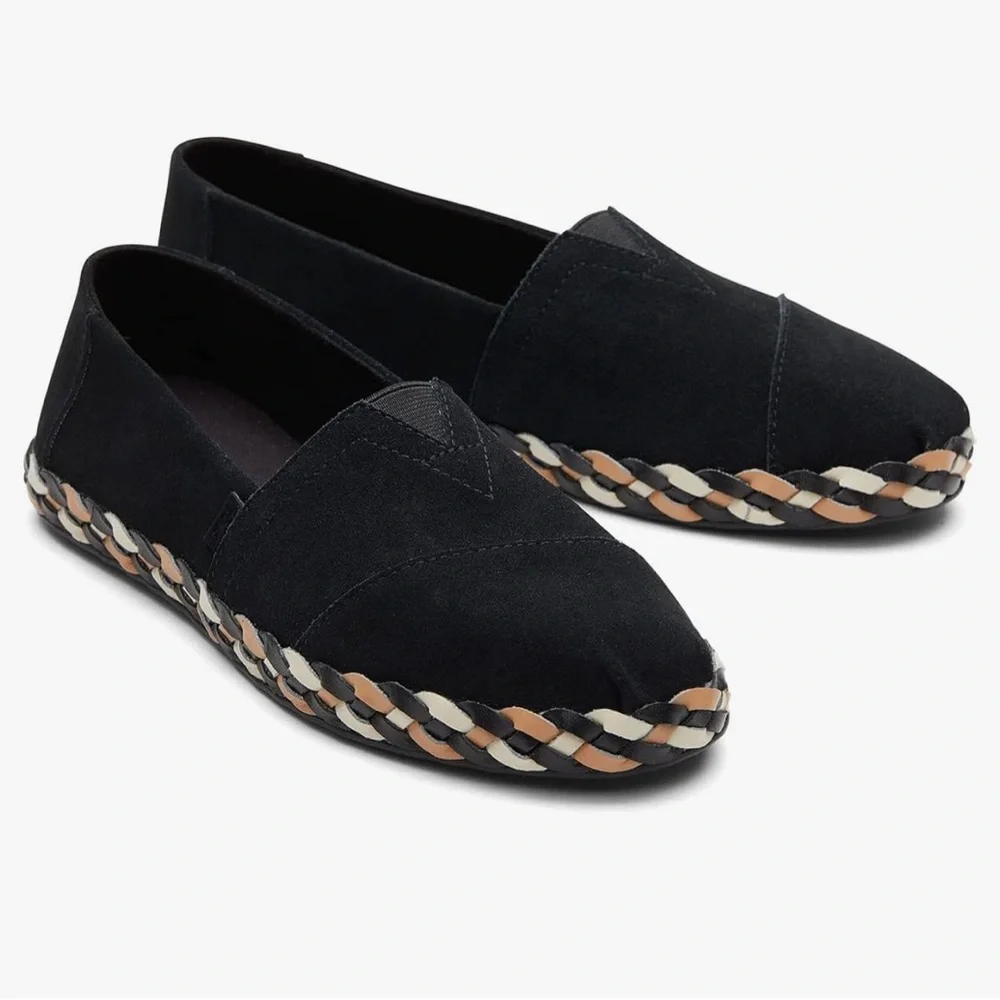 TOMS Alpargata Vetiver Black Suede Leather Slip-On Size 8.5 - Picture 1 of 9